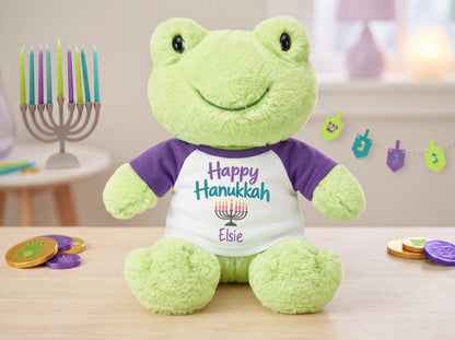 Personalized Hanukkah Stuffed Frog - 12 Inch Plush Tumbletoes Frog - My First Hanukkah Design or Happy Hanukkah design - custom Hanukkah gift