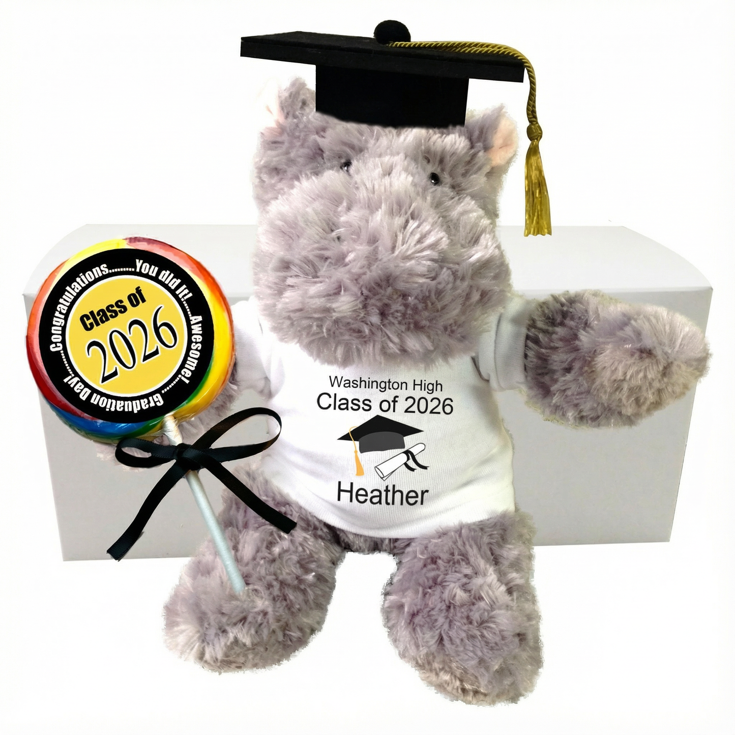 Graduation Hippo Personalized Gift Set - 12" Plush Hippopotamus, Class of 2026