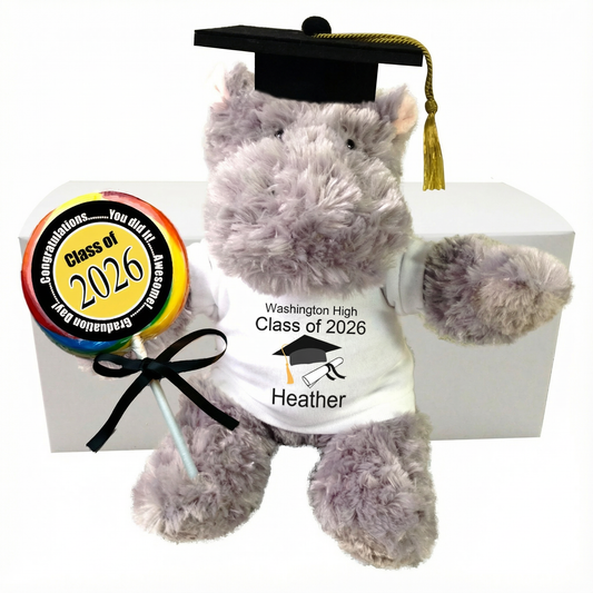 Graduation Hippo Personalized Gift Set - 12" Plush Hippopotamus, Class of 2026