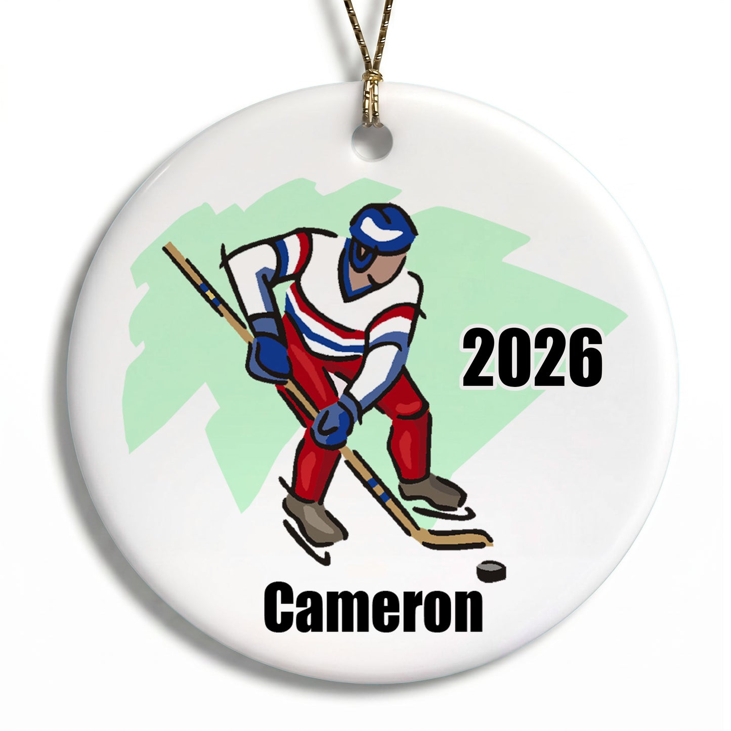 Hockey Player Personalized Christmas Ornament - Medium Skin