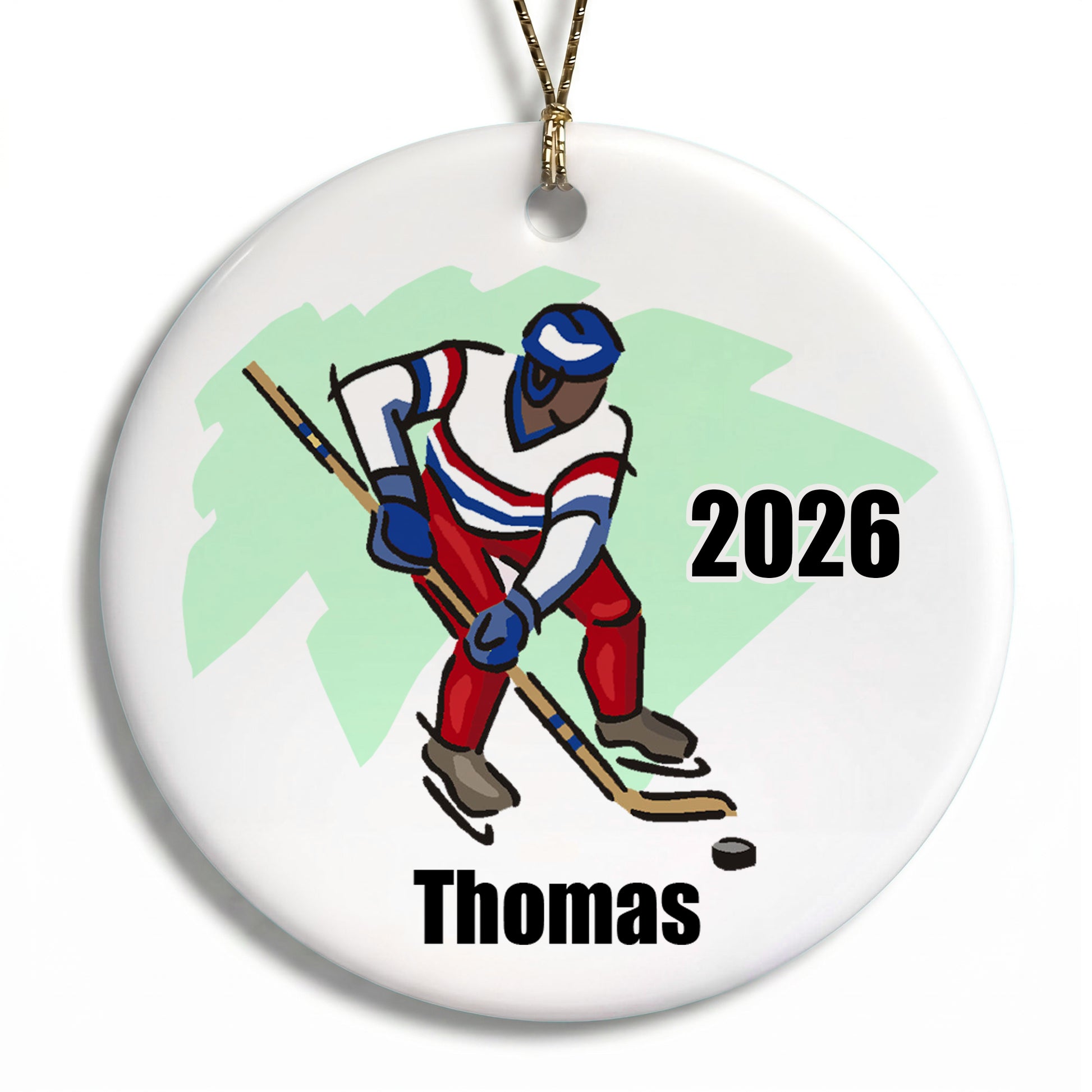 Hockey Player Personalized Christmas Ornament - Dark Skin / African American / Black