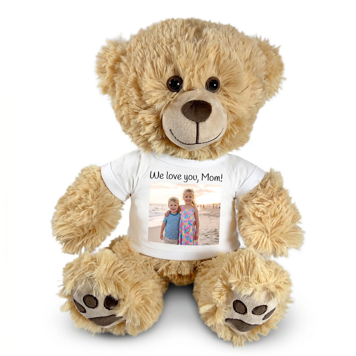 Personalized Teddy Bear - 15 inch Honey Bear with Photo and/or Text - White Shirt