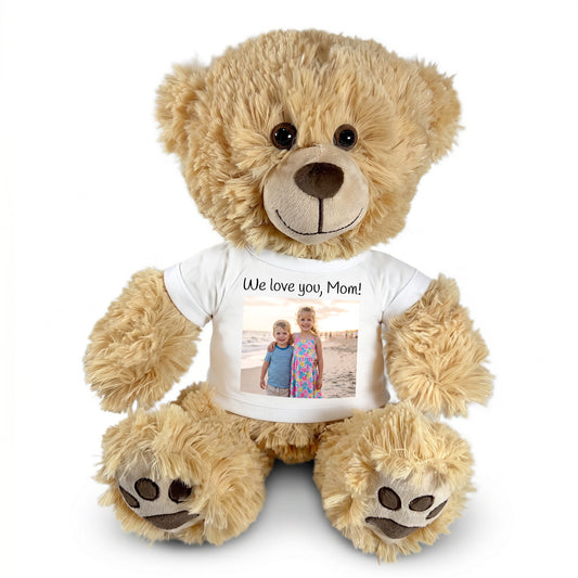 Personalized Teddy Bear - 15 inch Honey Bear with Photo and/or Text - White Shirt