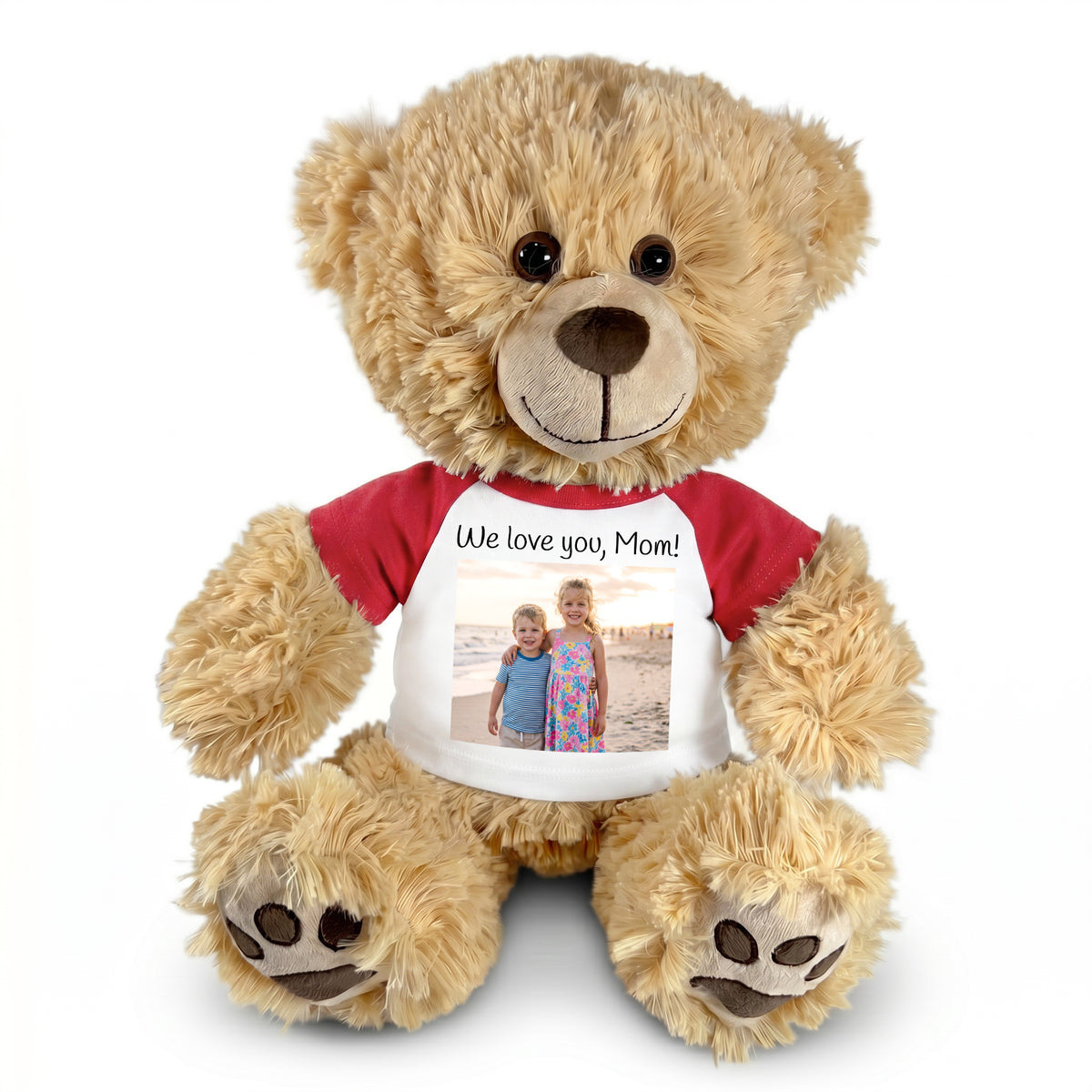 Personalized Teddy Bear - 15 inch Honey Bear with Photo and/or Text - Red Shirt