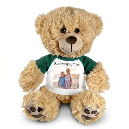 Personalized Teddy Bear - 15 inch Honey Bear with Photo and/or Text - Green Shirt