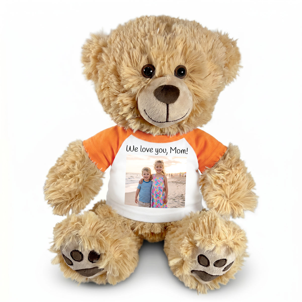 Personalized Teddy Bear - 15 inch Honey Bear with Photo and/or Text - Orange Shirt