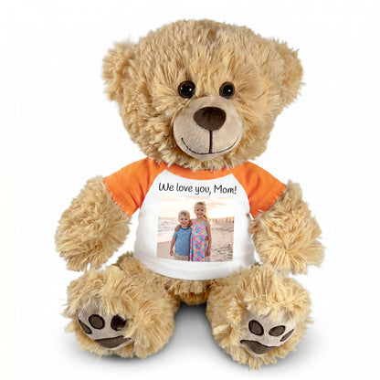 Personalized Teddy Bear - 15 inch Honey Bear with Photo and/or Text - Orange Shirt