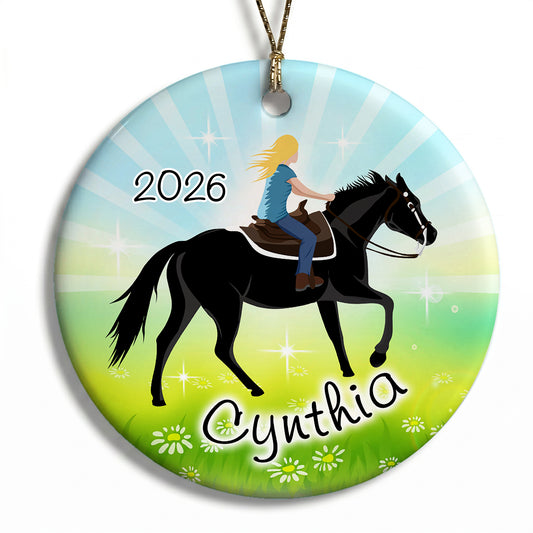 Horse Dreams Personalized Christmas Ornament - Sparkling Meadow - Blonde Hair