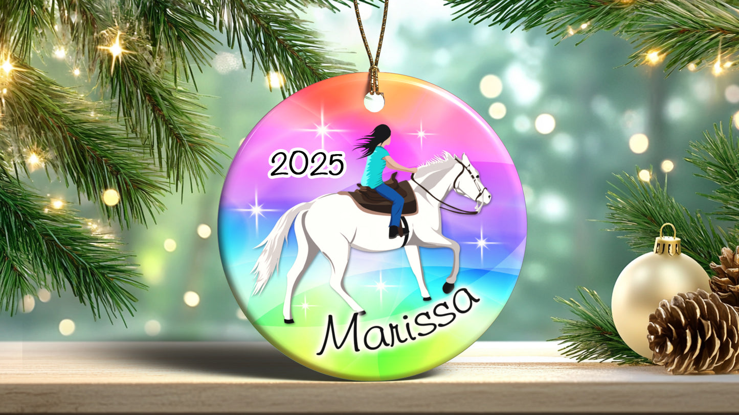Horse Dreams Personalized Christmas Ornament - Rainbow Ride