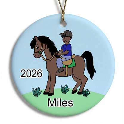Boy on Horse Personalized Christmas Ornament - Black / African American