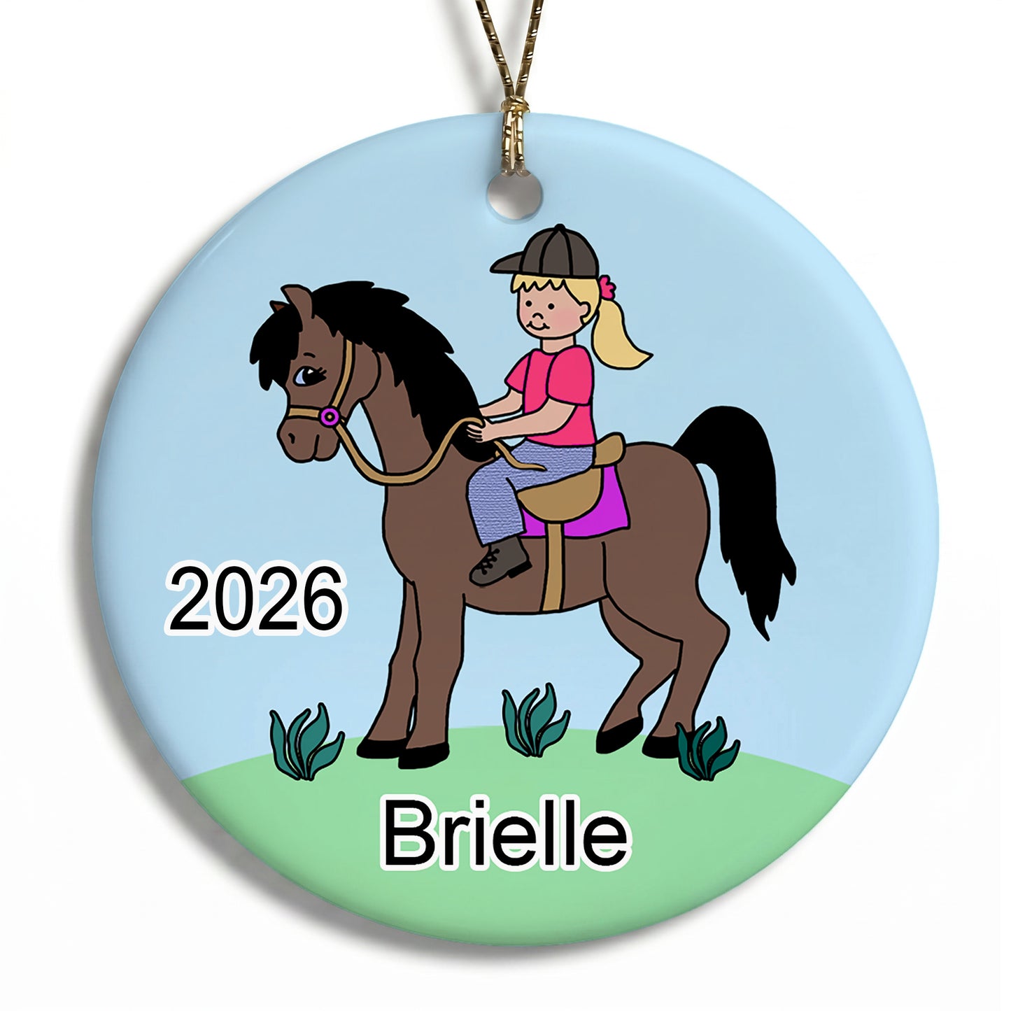 Girl on Horse Personalized Christmas Ornament - Blonde Hair