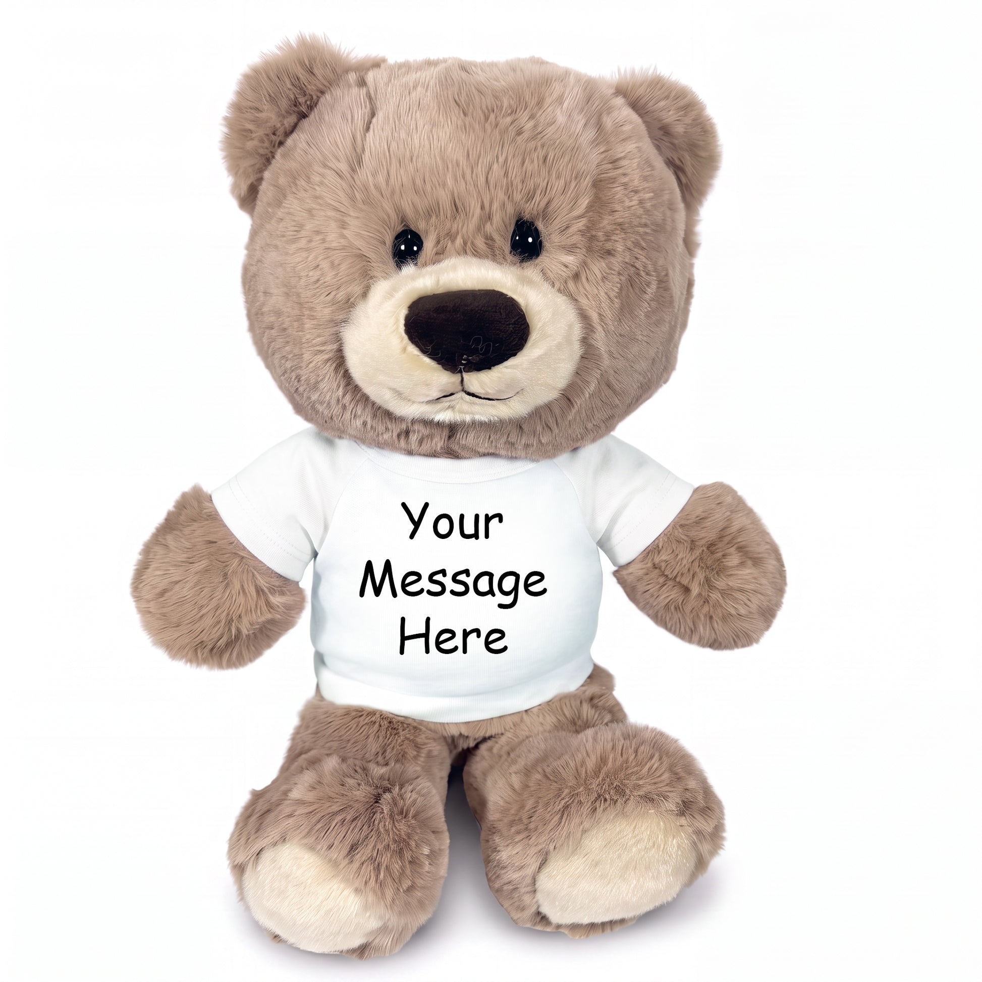 Personalized Teddy Bear - 11 inch Hug-a-Wug Bear, Taupe - White Shirt
