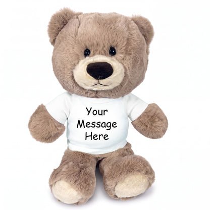 Personalized Teddy Bear - 11 inch Hug-a-Wug Bear, Taupe - White Shirt
