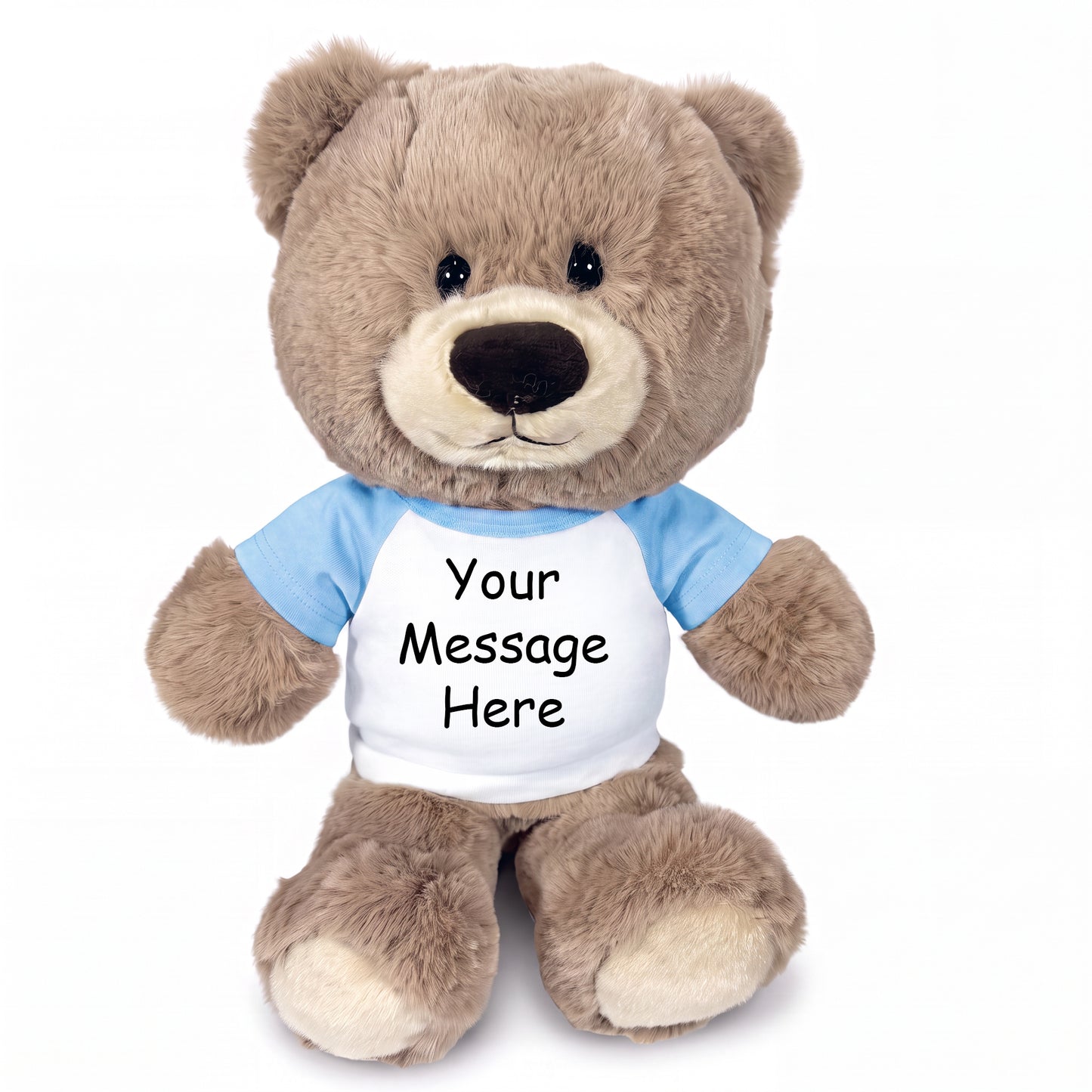 Personalized Teddy Bear - 11 inch Hug-a-Wug Bear, Taupe - Light Blue Shirt