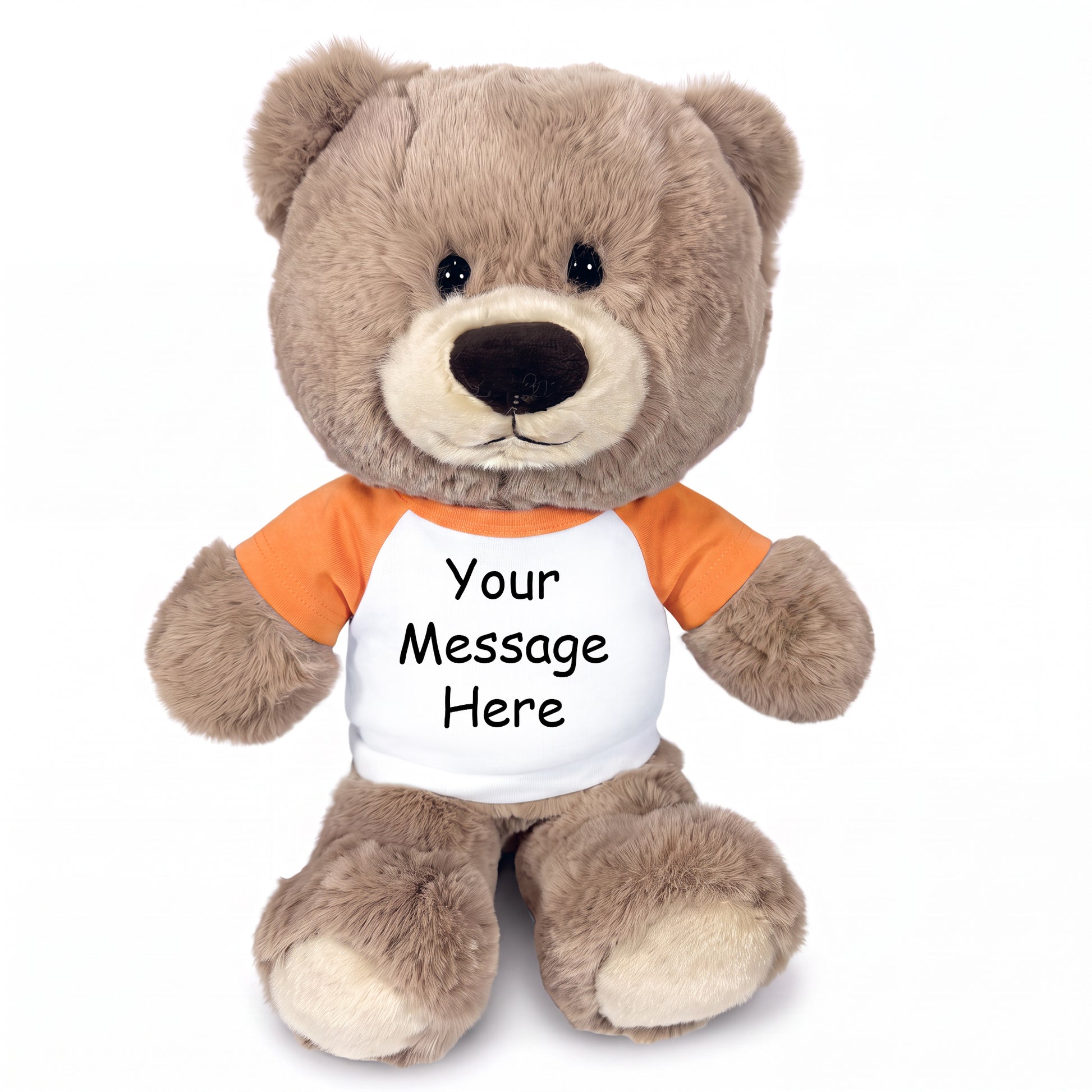 Personalized Teddy Bear - 11 inch Hug-a-Wug Bear, Taupe - Orange Shirt