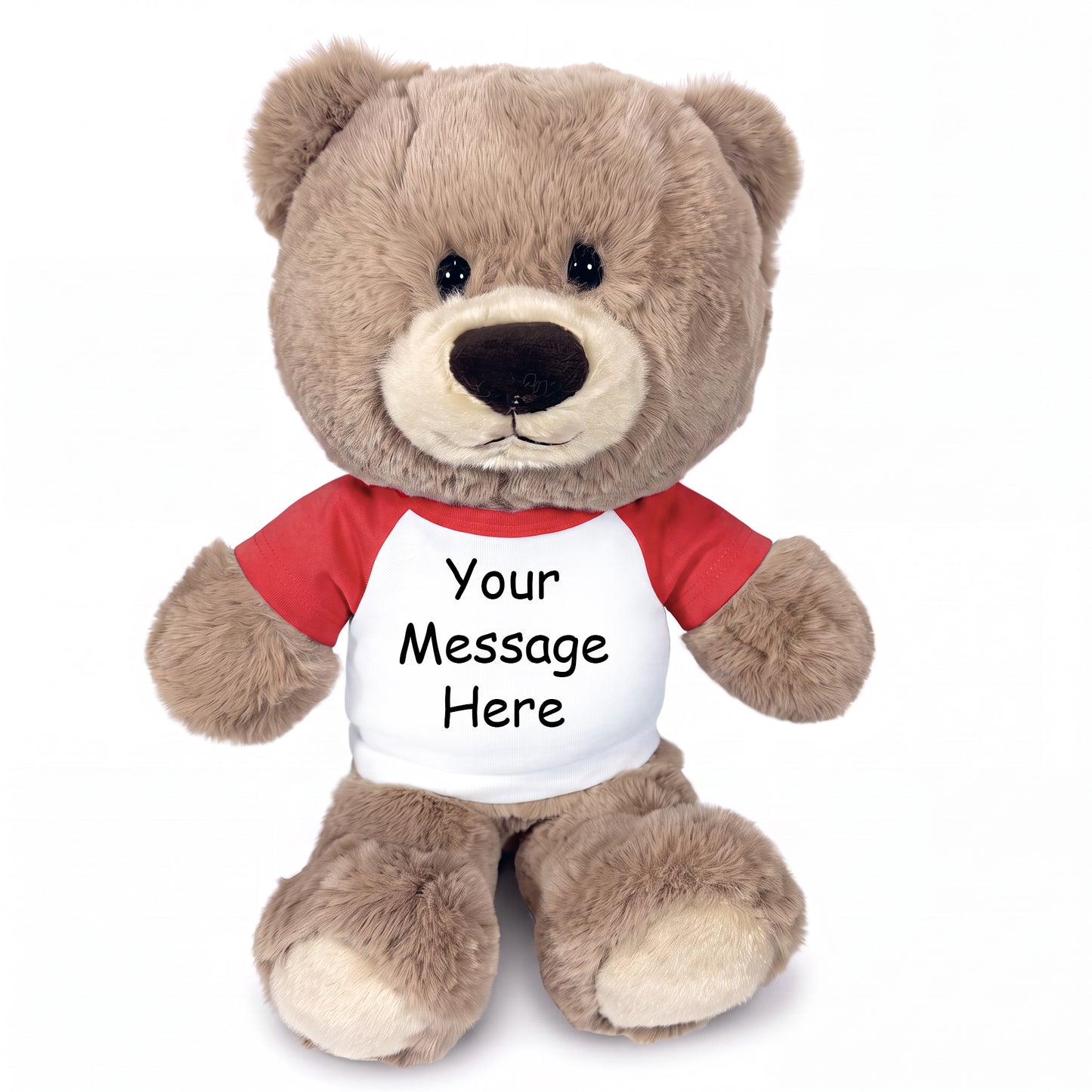 Personalized Teddy Bear - 11 inch Hug-a-Wug Bear, Taupe - Red Shirt