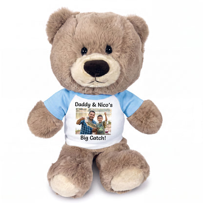 Personalized Teddy Bear - 11 inch Hug-a-Wug Bear with Photo & Text - Sky Blue Shirt