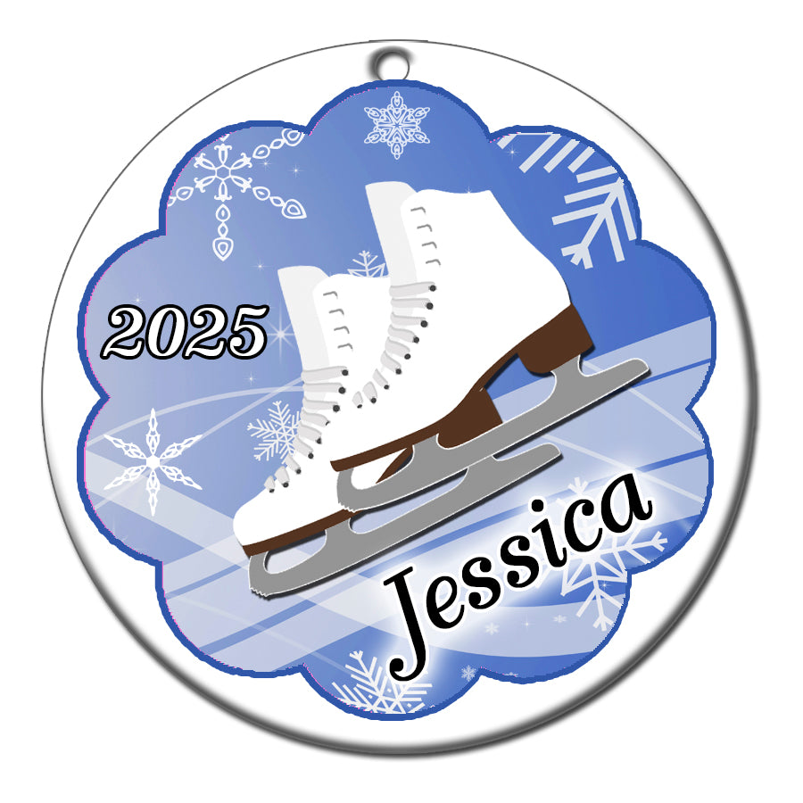 Ice Skates with Snowflakes Personalized Christmas Ornament