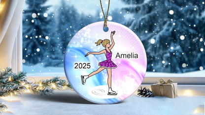 Ice Skating Christmas Ornament - Dainty Sparkle Skater - Blonde Hair