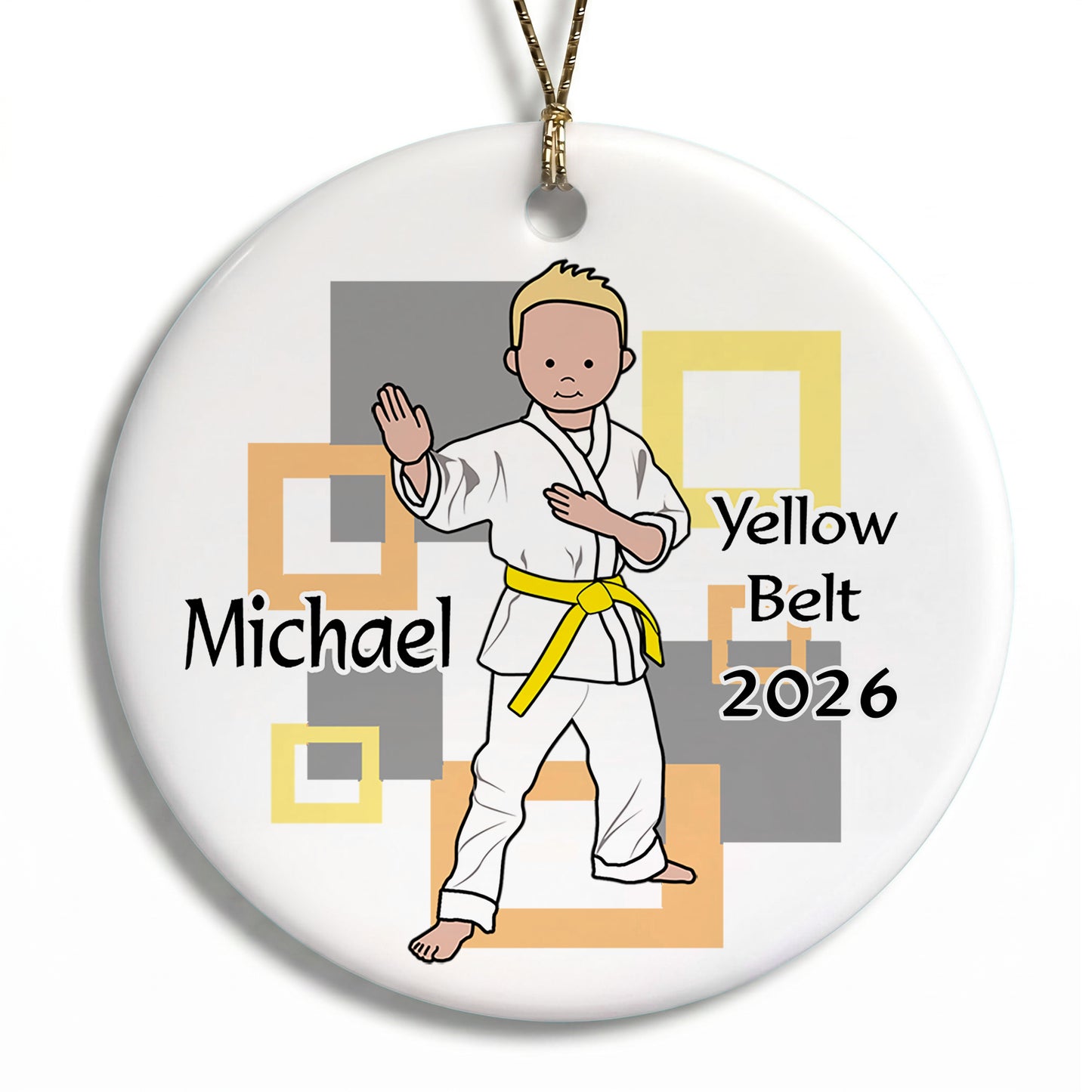 Martial Arts or Karate Kid Personalized Christmas Ornament - Boy- Blonde Hair