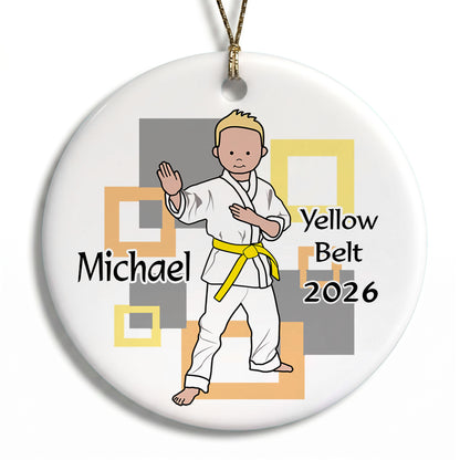 Martial Arts or Karate Kid Personalized Christmas Ornament - Boy- Blonde Hair