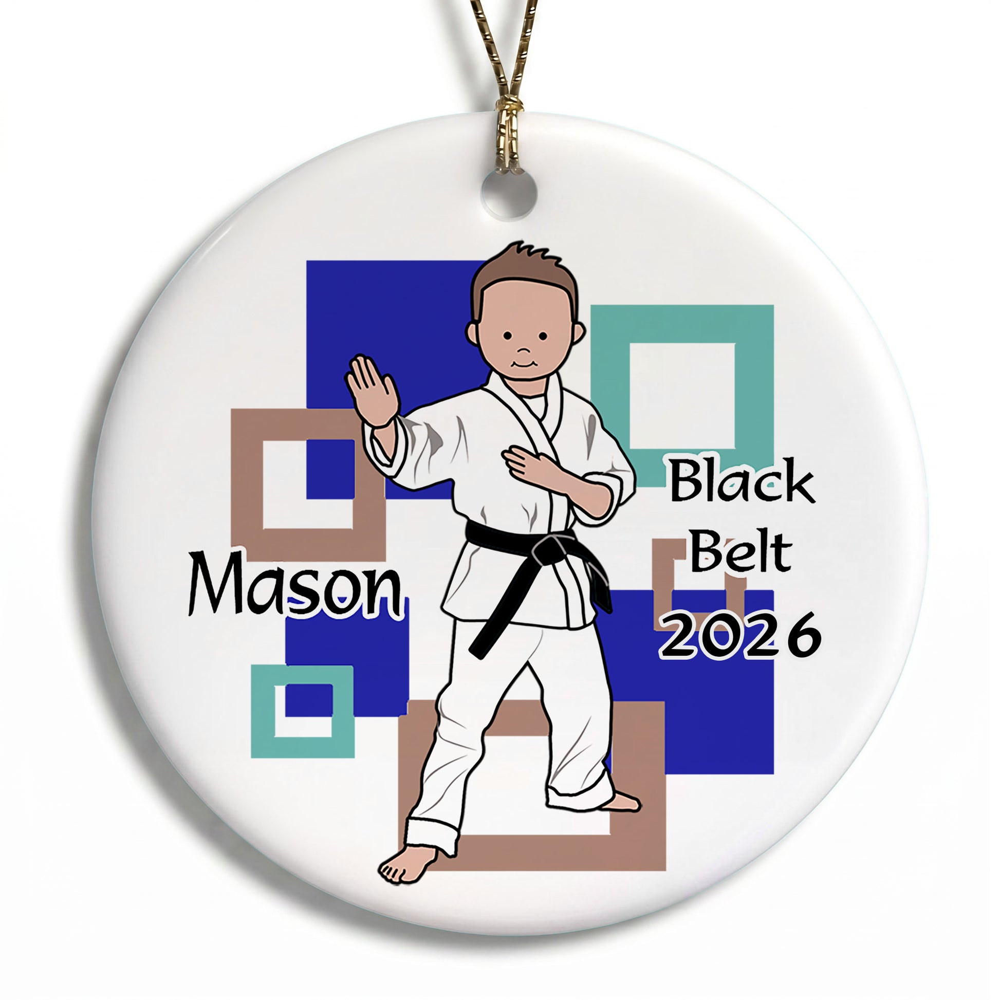 Martial Arts or Karate Kid Personalized Christmas Ornament - Boy - Brown Hair