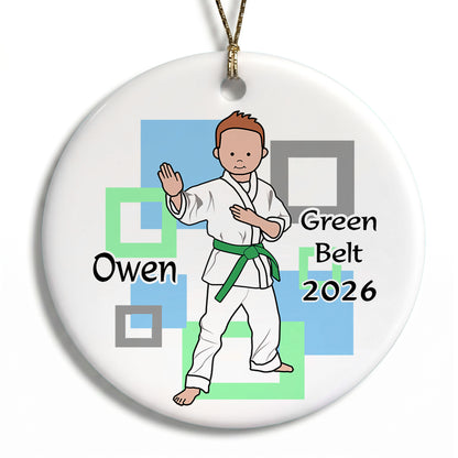 Martial Arts or Karate Kid Personalized Christmas Ornament - Boy - Red Hair