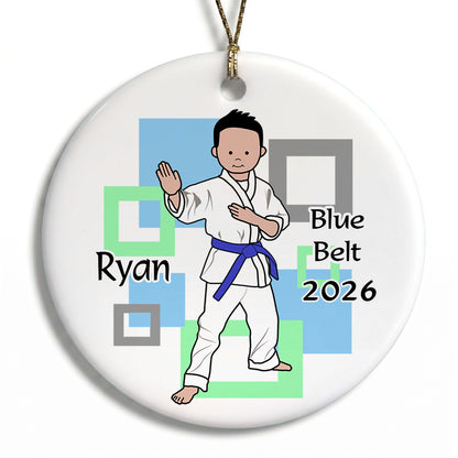 Martial Arts or Karate Kid Personalized Christmas Ornament - Boy - Black Hair