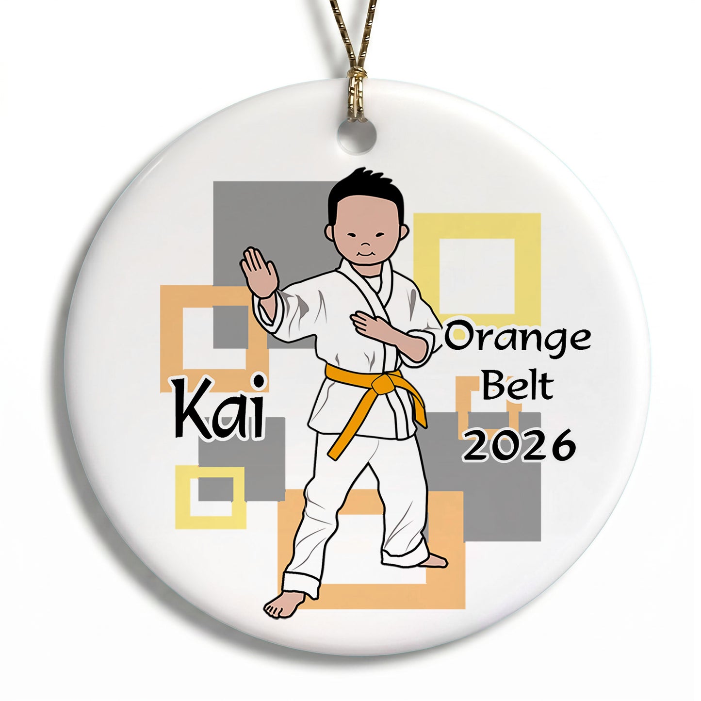 Martial Arts or Karate Kid Personalized Christmas Ornament - Boy - Asian