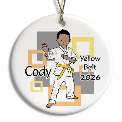 Martial Arts or Karate Kid Personalized Christmas Ornament - Boy - Medium Skin / Black Hair