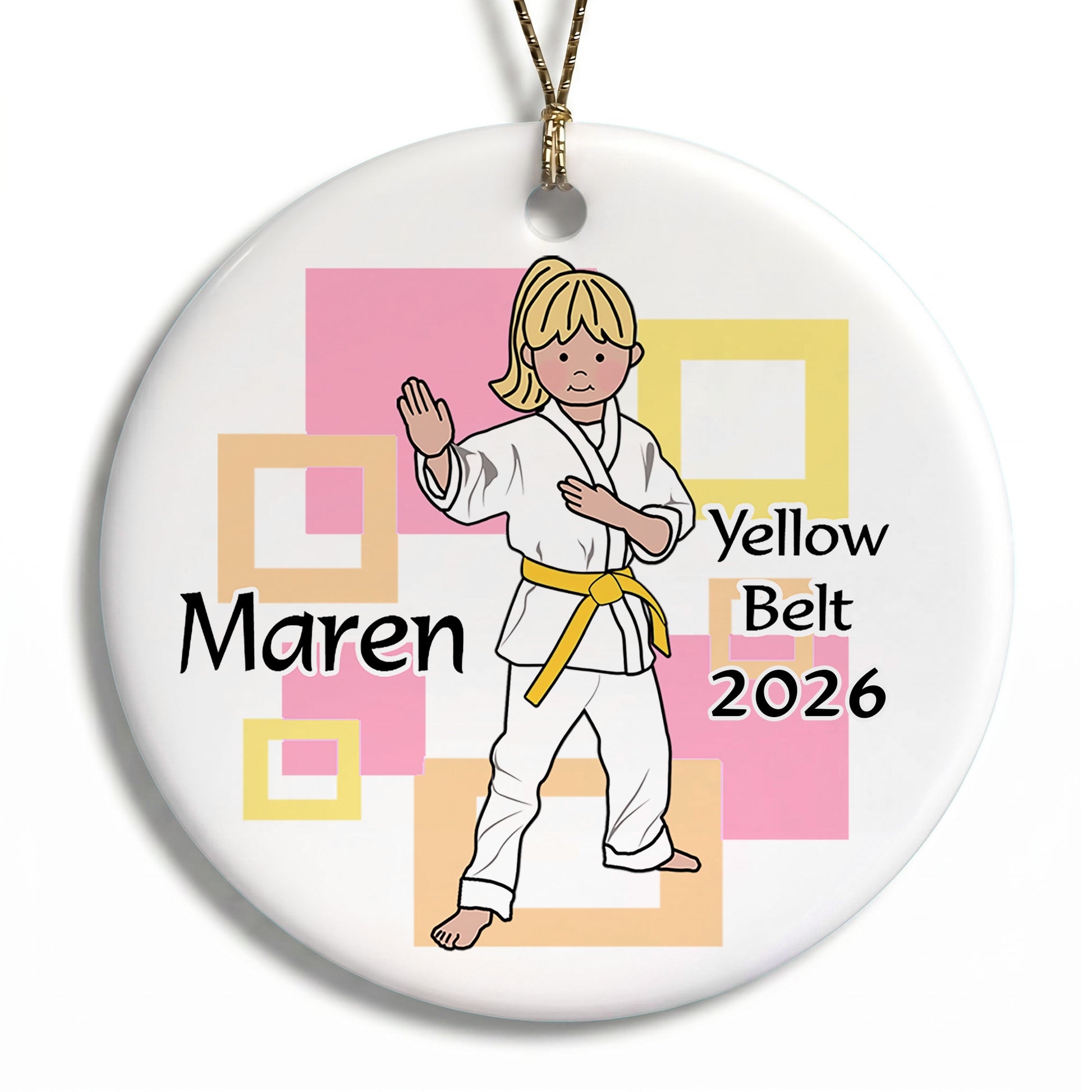 Martial Arts or Karate Kid Personalized Christmas Ornament - Girl - Blonde Hair