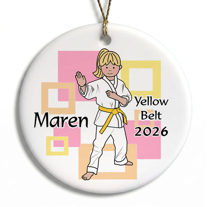 Martial Arts or Karate Kid Personalized Christmas Ornament - Girl - Blonde Hair