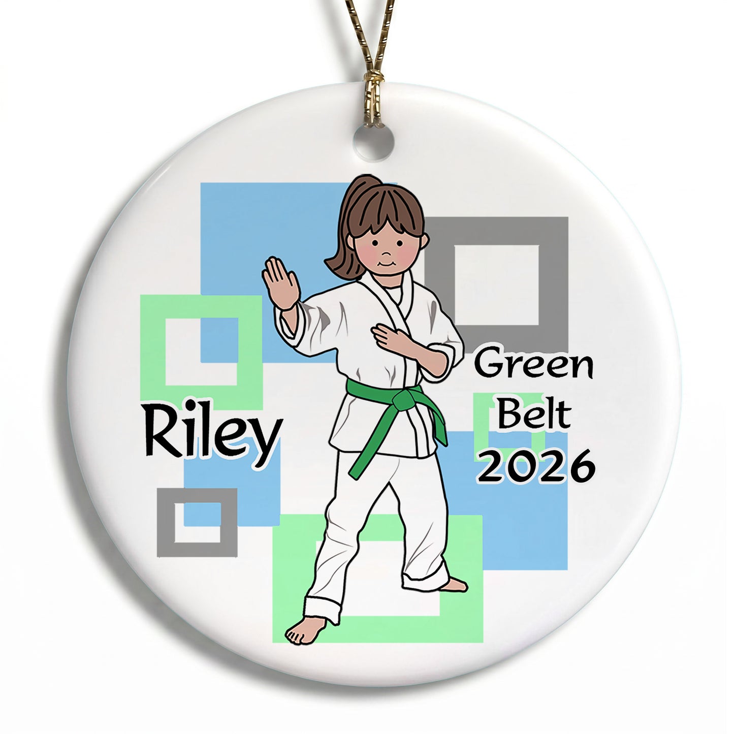 Martial Arts or Karate Kid Personalized Christmas Ornament - Girl - Brown Hair