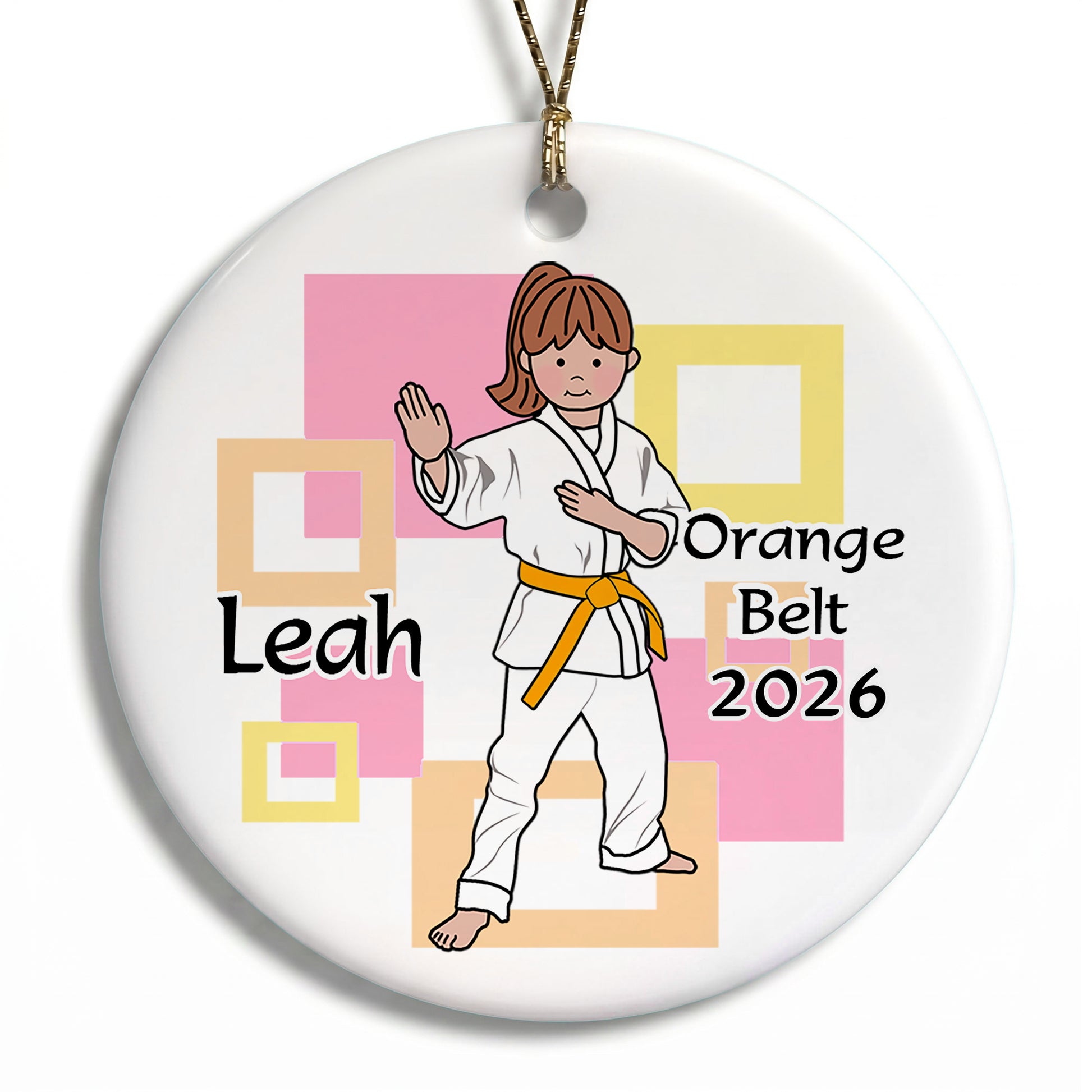 Martial Arts or Karate Kid Personalized Christmas Ornament - Girl - Red Hair