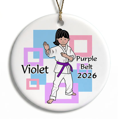 Martial Arts or Karate Kid Personalized Christmas Ornament - Girl - Black Hair