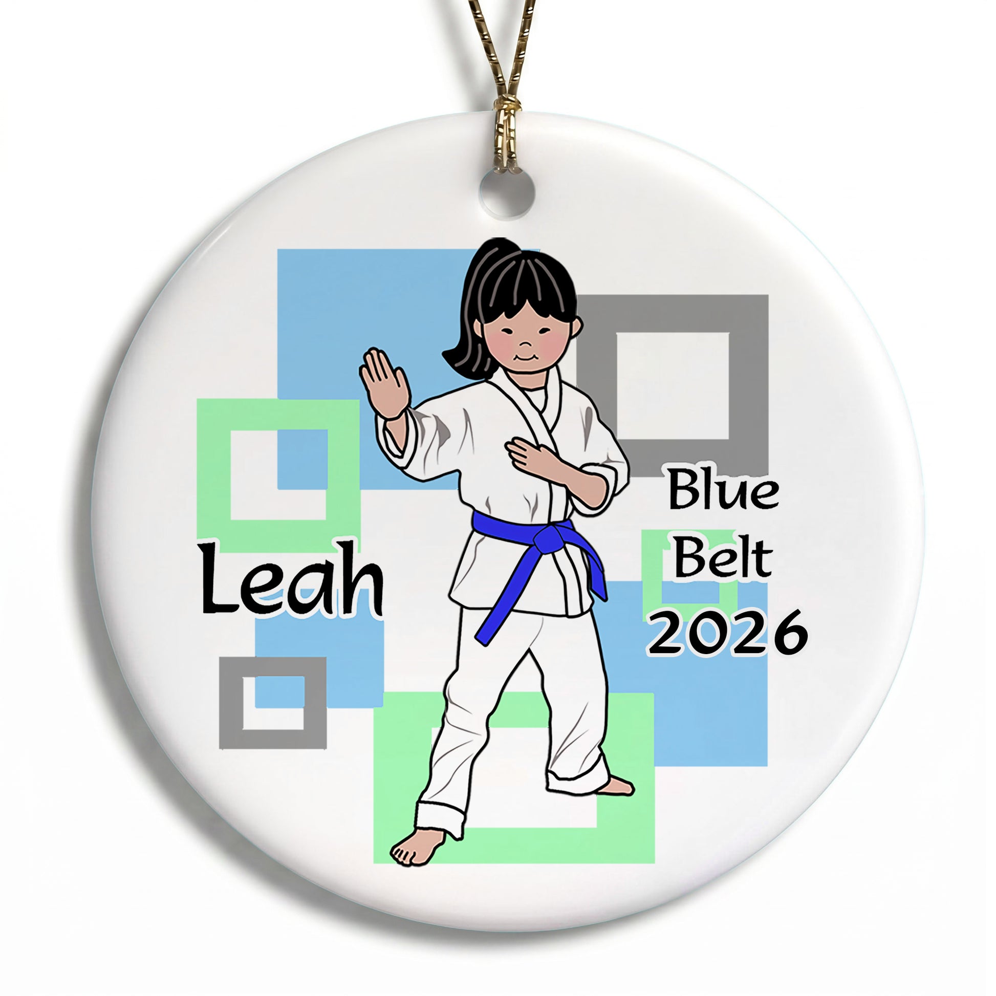 Martial Arts or Karate Kid Personalized Christmas Ornament - Girl - Asian