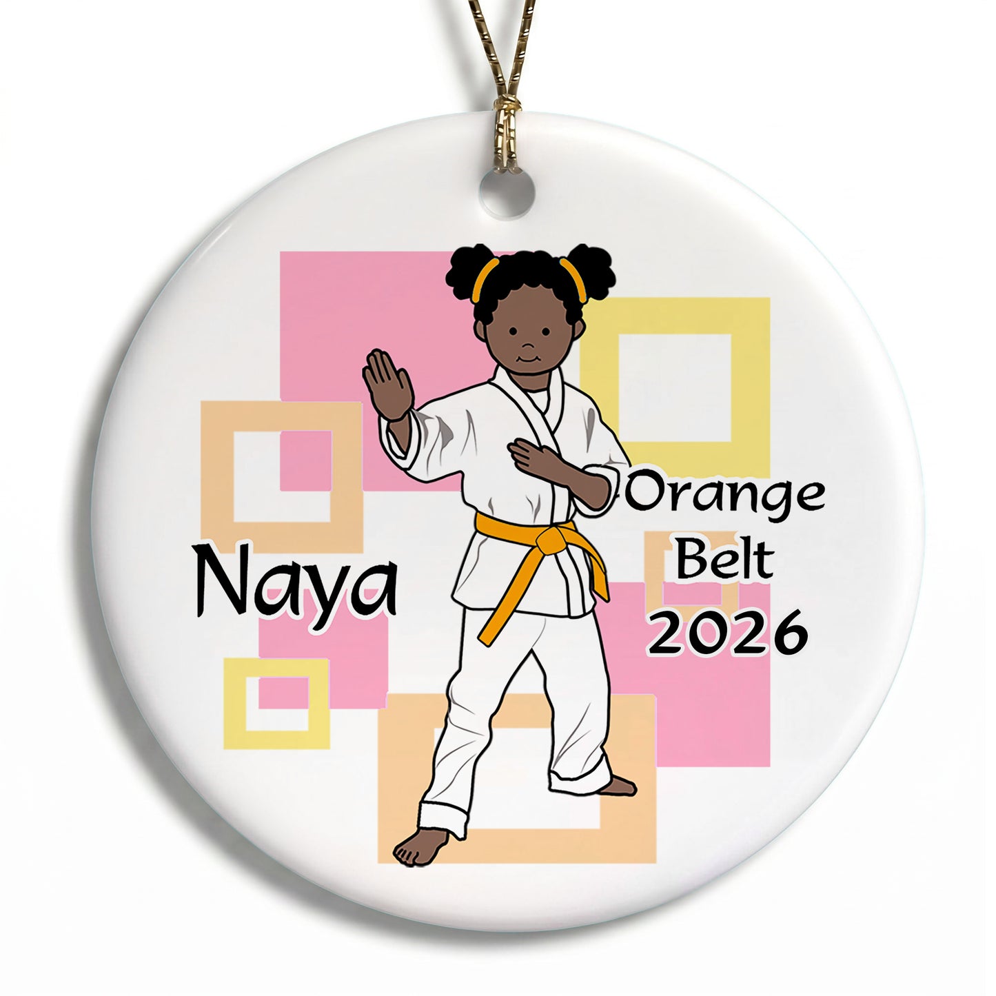 Martial Arts or Karate Kid Personalized Christmas Ornament - Girl - Black / African American