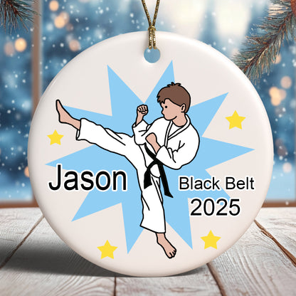 Karate or Martial Arts Boy Christmas Ornament - Kick Design