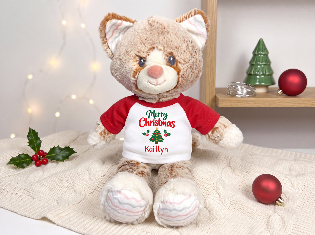 Personalized Christmas Stuffed Cat - 12 Inch Plush Kit Kitten