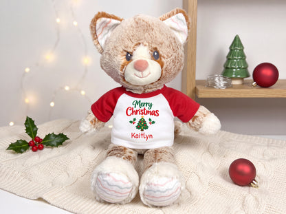 Personalized Christmas Stuffed Cat - 12 Inch Plush Kit Kitten