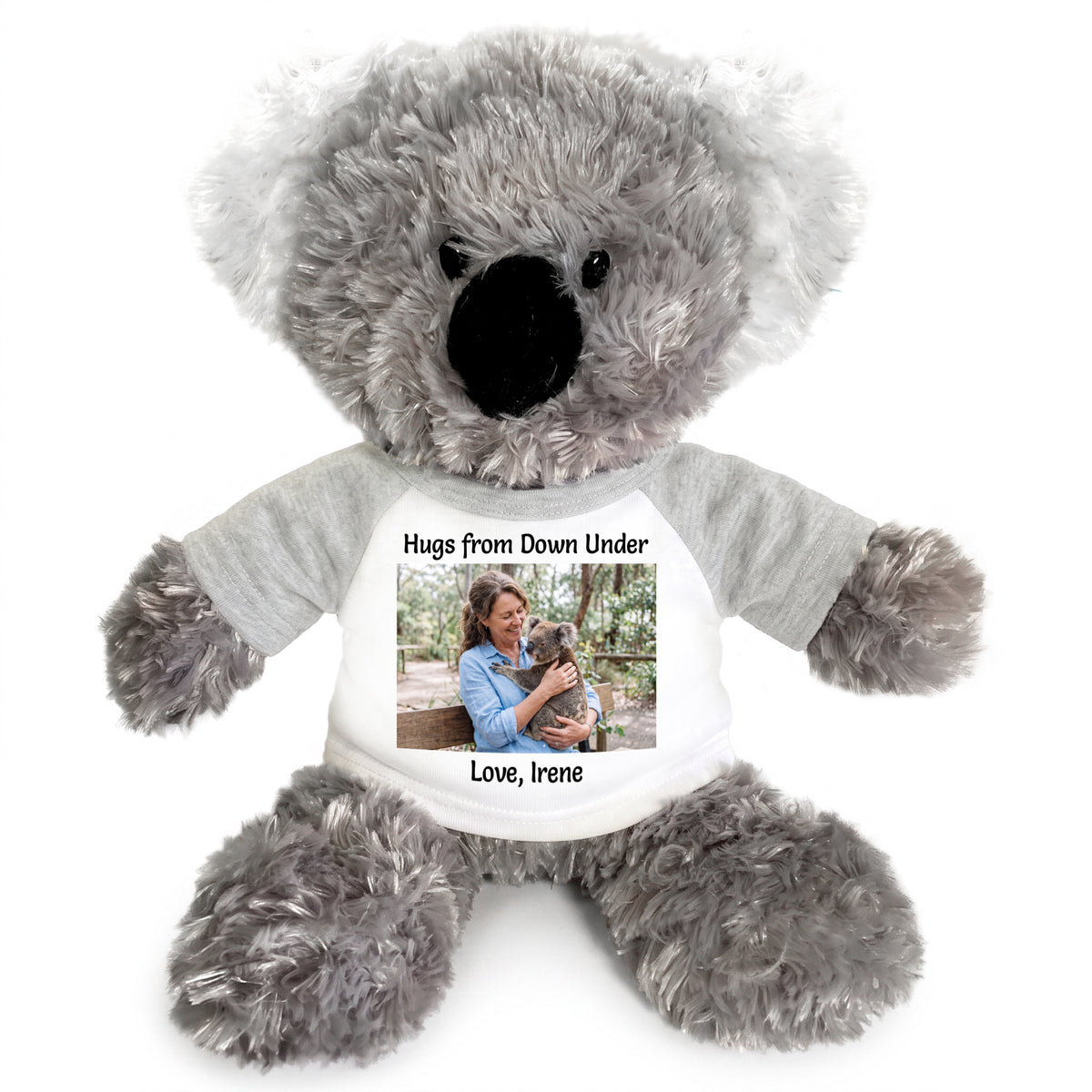Personalized Stuffed Koala - 12" Tubbie Wubbies Koala with Photo and/or Text - Grey Shirt