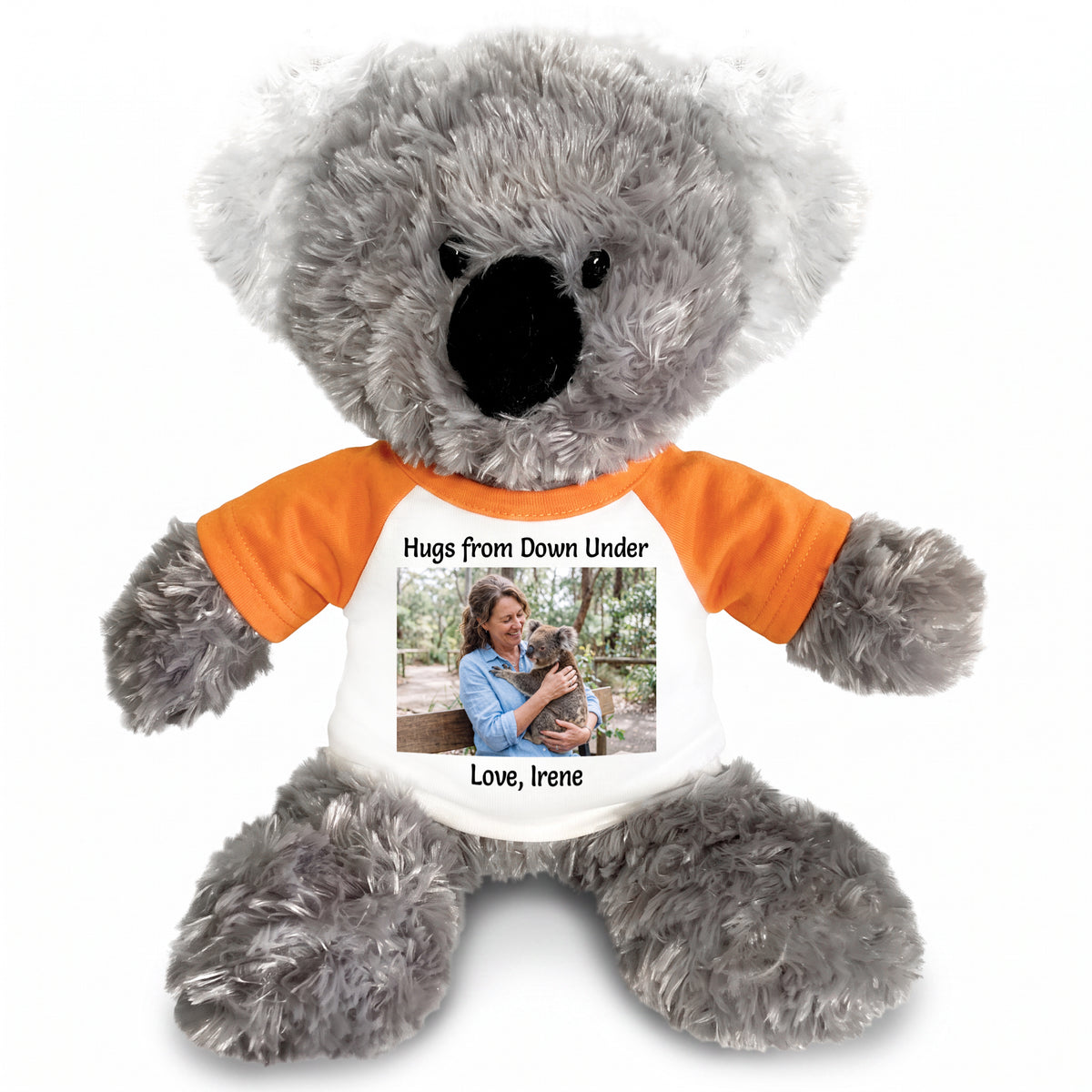 Personalized Stuffed Koala - 12" Tubbie Wubbies Koala with Photo and/or Text - Orange Shirt