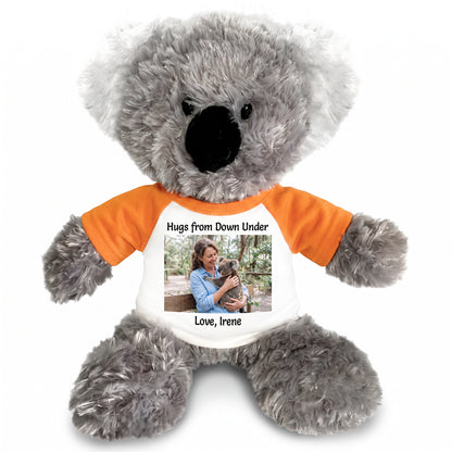 Personalized Stuffed Koala - 12" Tubbie Wubbies Koala with Photo and/or Text - Orange Shirt