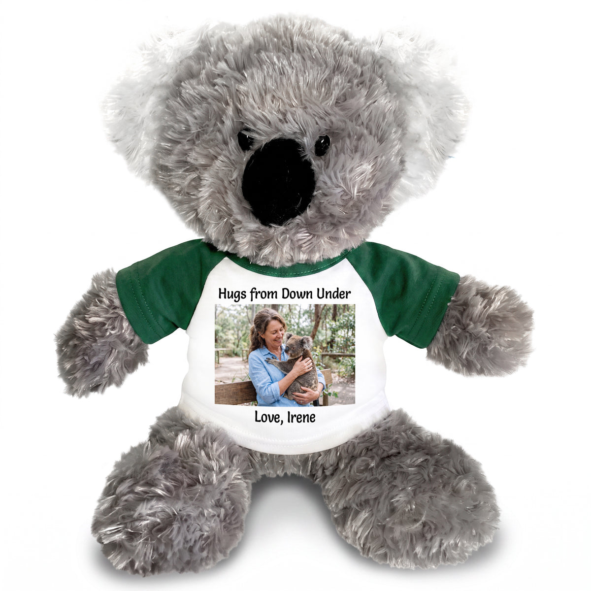Personalized Stuffed Koala - 12" Tubbie Wubbies Koala with Photo and/or Text - Green Shirt