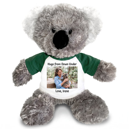 Personalized Stuffed Koala - 12" Tubbie Wubbies Koala with Photo and/or Text - Green Shirt