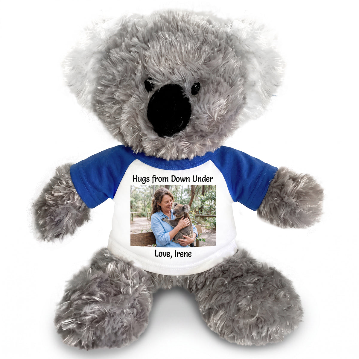 Personalized Stuffed Koala - 12" Tubbie Wubbies Koala with Photo and/or Text - Royal Blue Shirt
