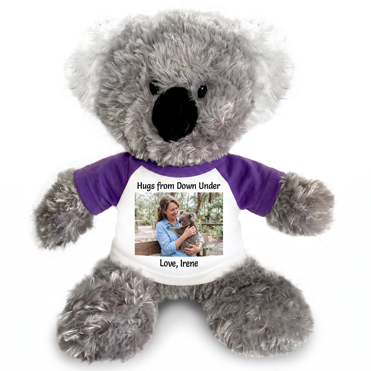 Personalized Stuffed Koala - 12" Tubbie Wubbies Koala with Photo and/or Text - Purple Shirt