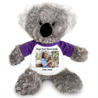 Personalized Stuffed Koala - 12" Tubbie Wubbies Koala with Photo and/or Text - Purple Shirt