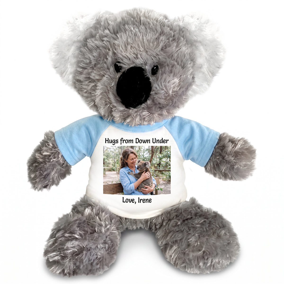 Personalized Stuffed Koala - 12" Tubbie Wubbies Koala with Photo and/or Text - Light Blue Shirt