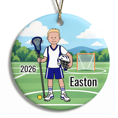 Lacrosse Boy Personalized Christmas Ornament - Blonde Hair w/Fair Skin, 